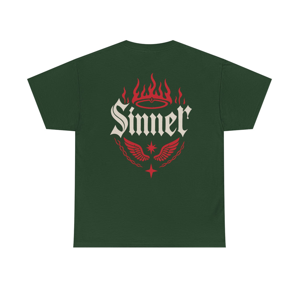 Sinner Graphic Tee — Hellbound Saints Co. Red Flame Back Print