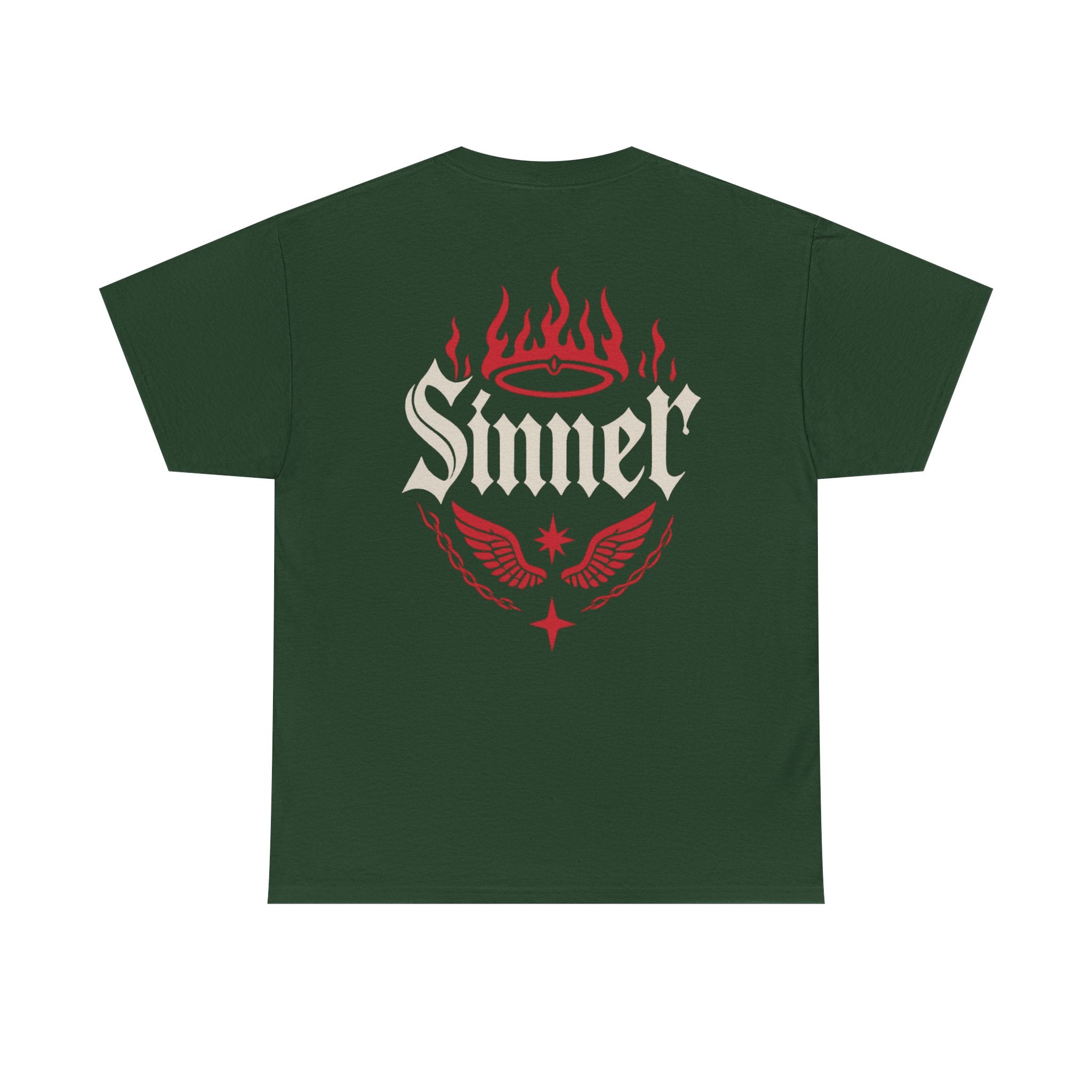 Sinner Graphic Tee — Hellbound Saints Co. Red Flame Back Print
