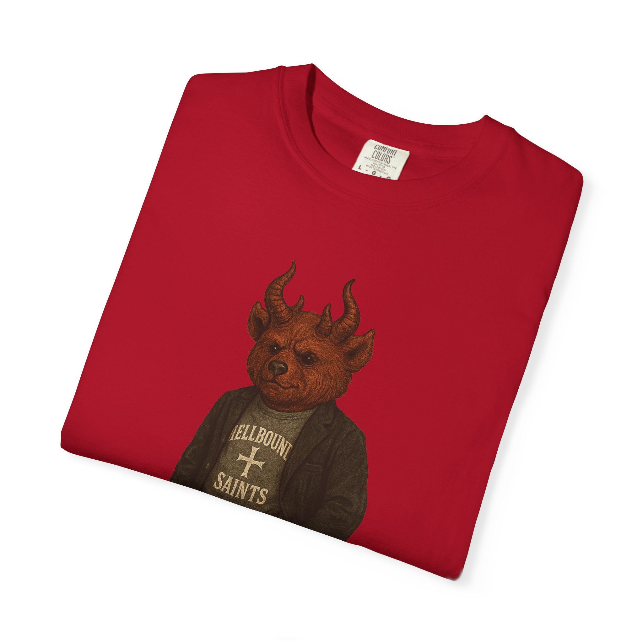 Devil Kid Graphic T‑Shirt — Vintage 'All Hail Saints' Illustration