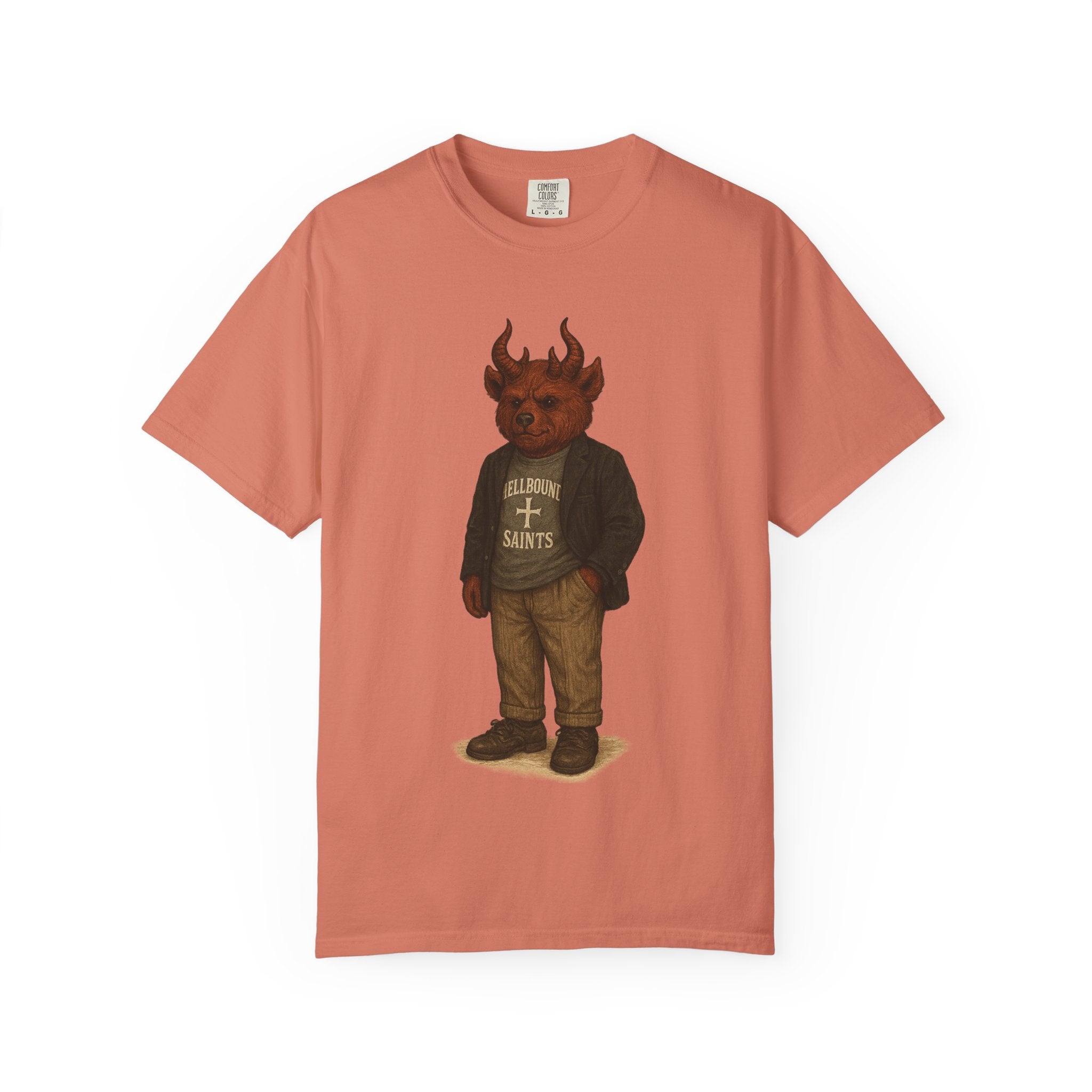 Devil Kid Graphic T‑Shirt — Vintage 'All Hail Saints' Illustration