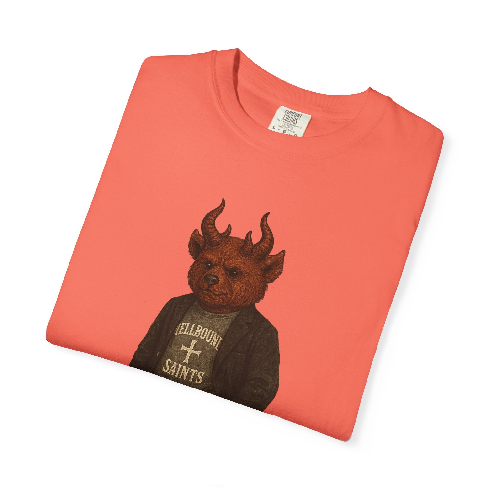 Devil Kid Graphic T‑Shirt — Vintage 'All Hail Saints' Illustration