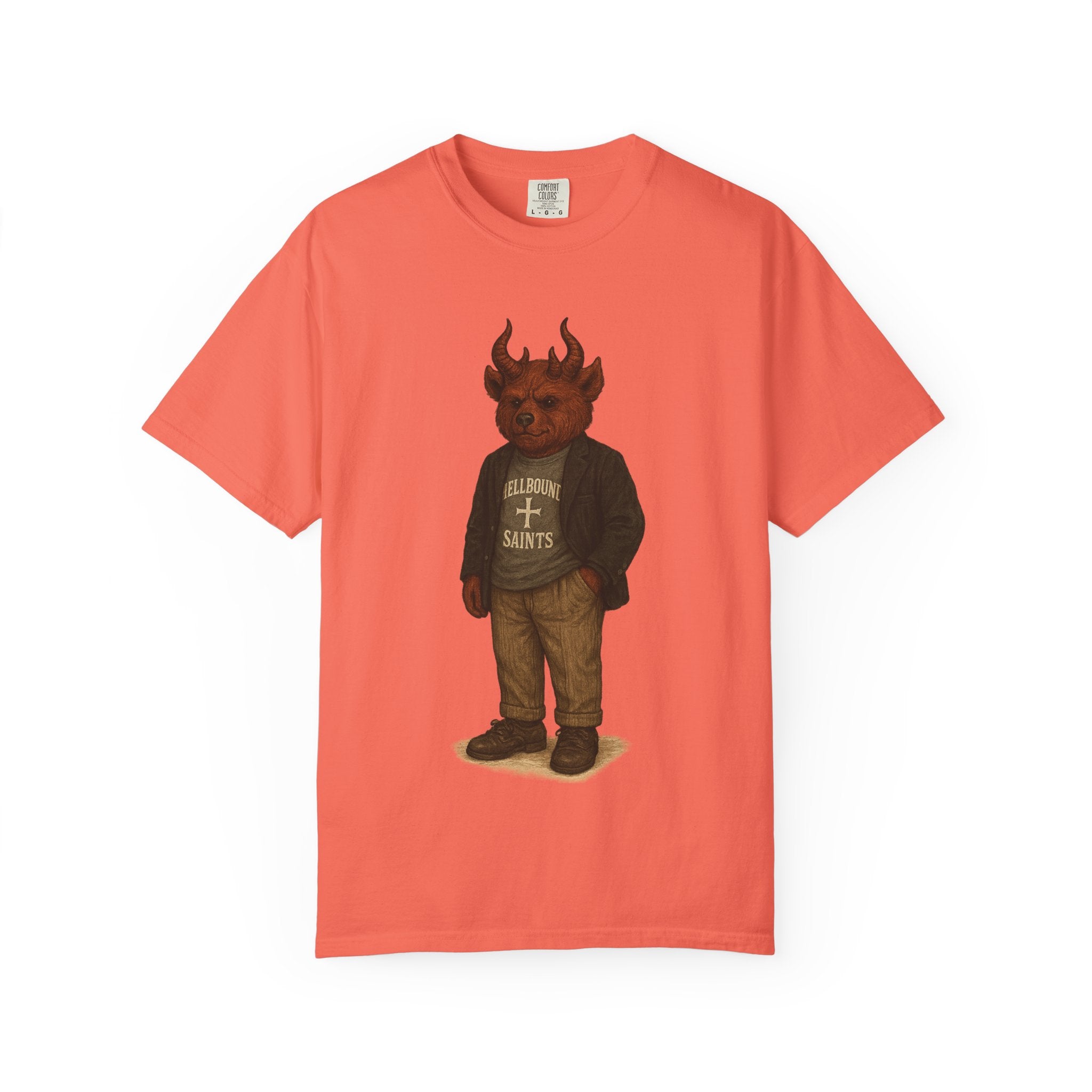 Devil Kid Graphic T‑Shirt — Vintage 'All Hail Saints' Illustration