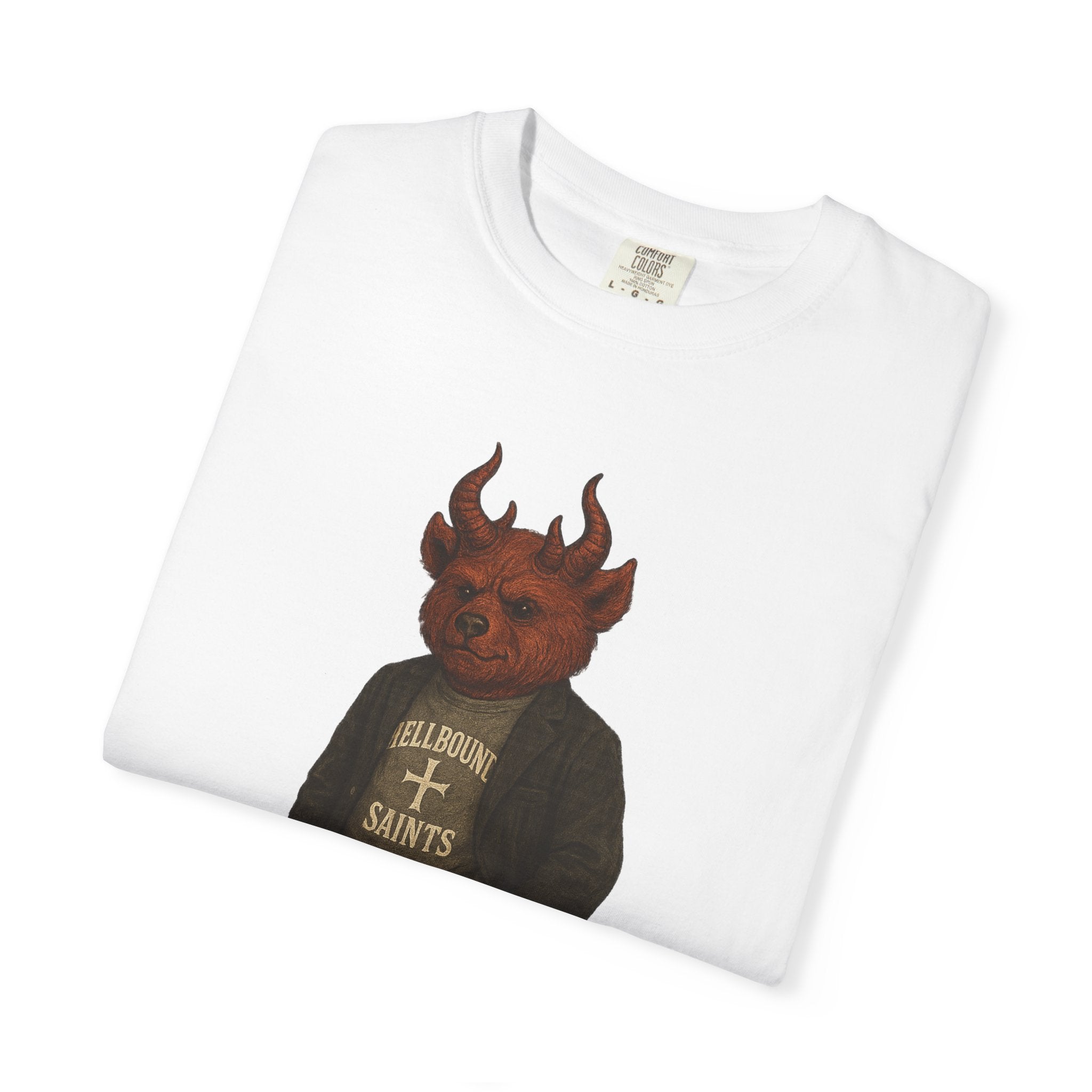 Devil Kid Graphic T‑Shirt — Vintage 'All Hail Saints' Illustration