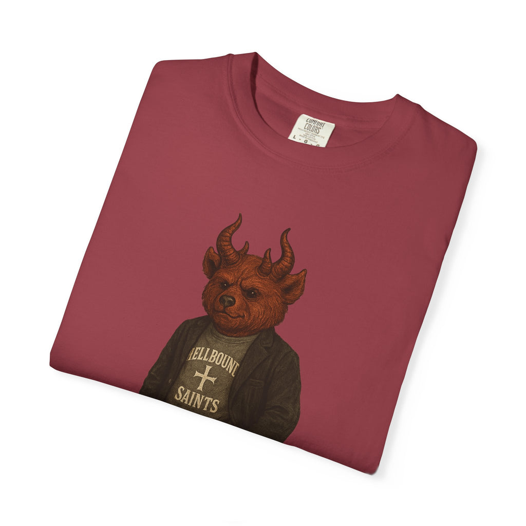 Devil Kid Graphic T‑Shirt — Vintage 'All Hail Saints' Illustration