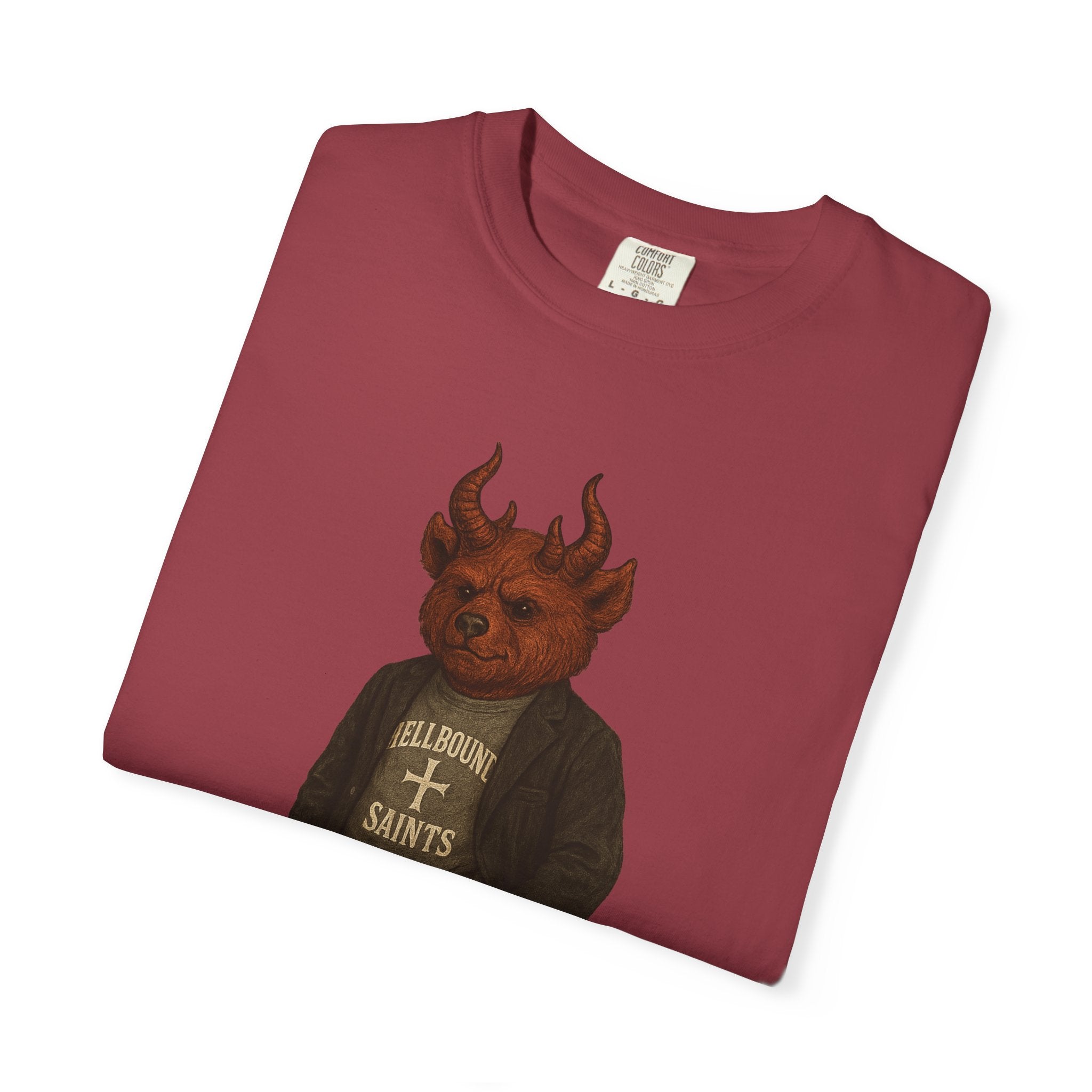 Devil Kid Graphic T‑Shirt — Vintage 'All Hail Saints' Illustration