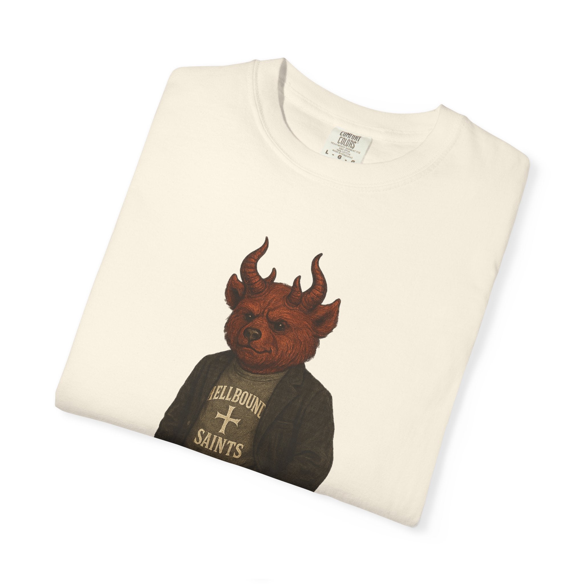 Devil Kid Graphic T‑Shirt — Vintage 'All Hail Saints' Illustration