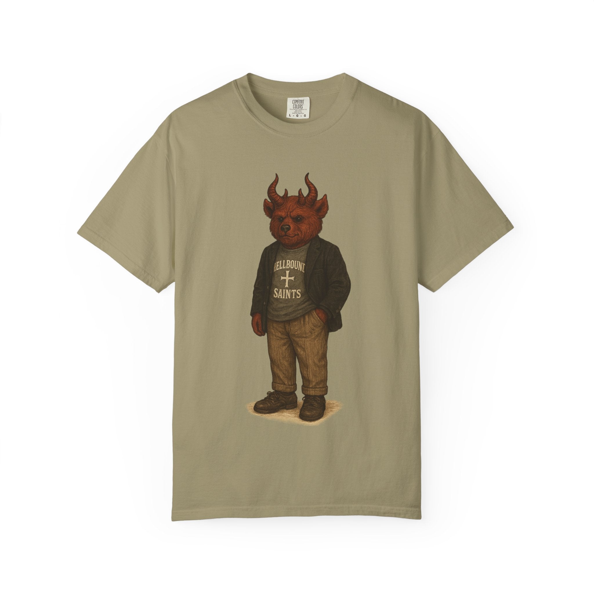 Devil Kid Graphic T‑Shirt — Vintage 'All Hail Saints' Illustration