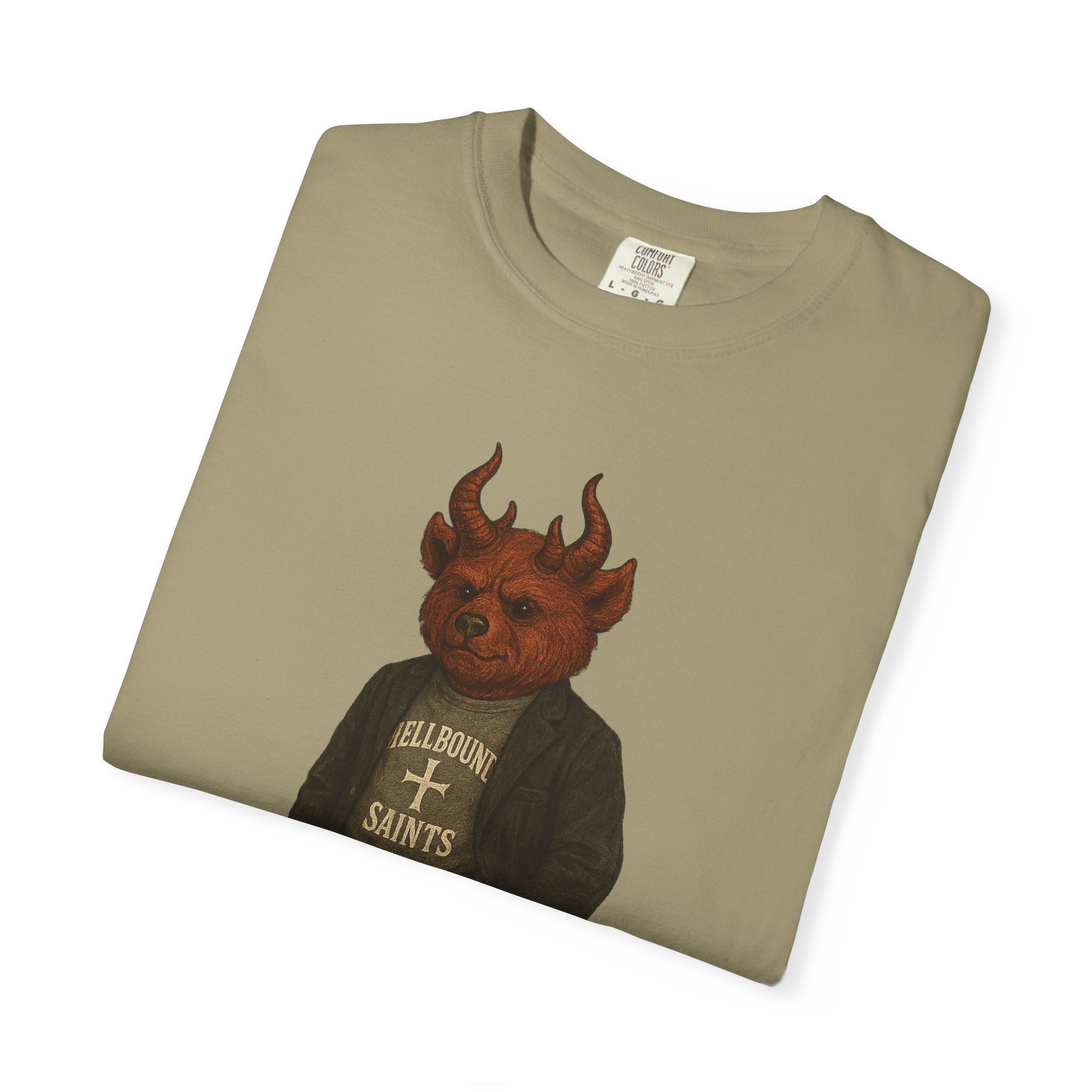 Devil Kid Graphic T‑Shirt — Vintage 'All Hail Saints' Illustration
